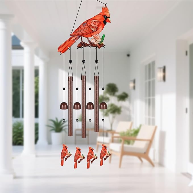 Gifts for Mom, Wind Chimes for Outside Perfect for Outdoor Gardens Patios Home Decor, Features Melodious Tones Create a Zen Atmosphere, Retirement Gifts for Women Men(Colorful Cardinal)