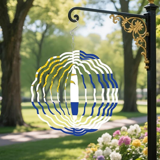 Wind Spinners Outdoor Uruguay Uruguayan Flag 3D Kinetic Sculptures Chimes 10 inch Mandala Flower Tinplate Metal Art Garden Patio Yard Room Classroom Decorations Indoor Decor