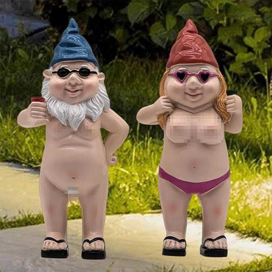 MINICAR Gnome Statue Garden Outdoor Decor Set of 2, Funny Dwarf Sculptures Yard Decorations, Naughty, 8'' Tall