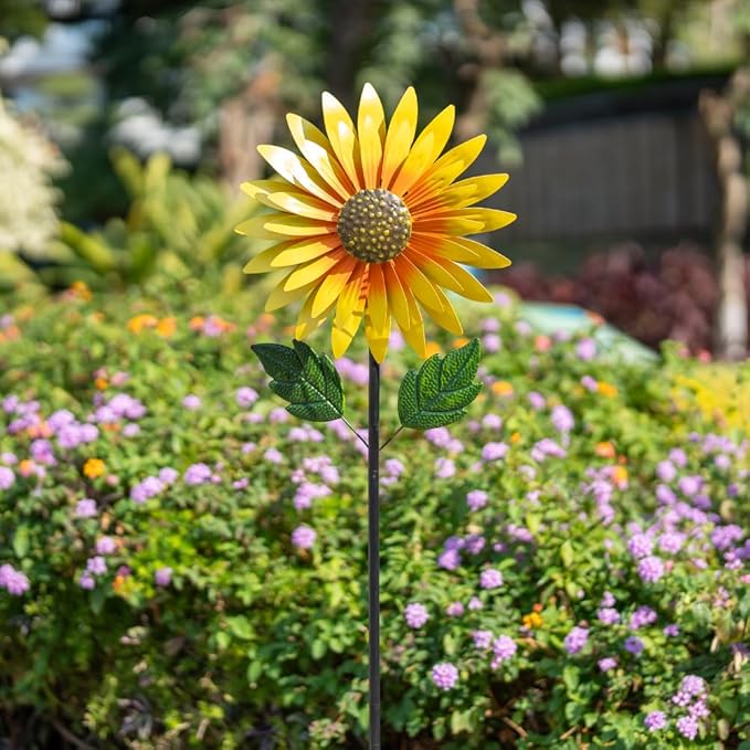 Sunflower Wind Spinners Outdoor,Double-Layer Windmill for Yard,Kinetic Wind Sculpture for Backyard Garden Patio Lawn Art Decor