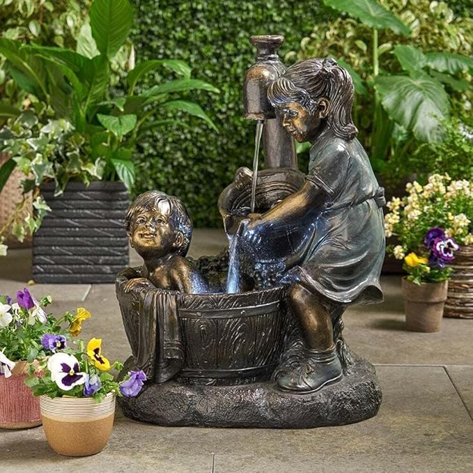 Boy and Girl Garden Statues Outdoor Ornament Sculptures Pressure Water Bath Drinking Figurines Decorations for Patio Yard Lawn Garden Gifts (Bath Bath Sculpture)