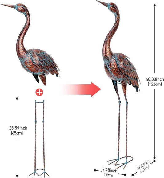 chisheen 2PCS Garden Crane Statues Outdoor Sculptures Metal Yard Art Statue for Garden Decoration Large Size Set of 2