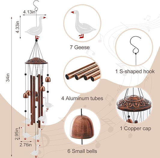 Arrowbash Goose Wind Chimes for Outside 34" Metal Windchimes Outdoors Valentine Goose Gifts for Women Men Mom Memorial Birthday Housewarming Festival Yard Patio Porch Geese Garden Decor