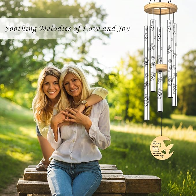 Gifts for Mom, Unique Mom's Birthday Gifts from Daughter Son, 32" Butterfly Daisy Modern Wind Chimes, Mother Gift for Birthday Mother's Day Thanksgiving, Garden Home Decor (for Mom)