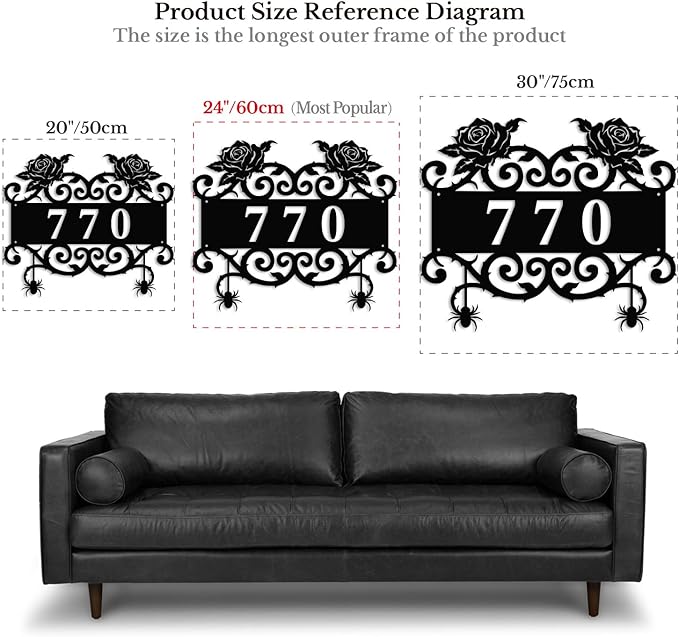 Personalized Gothic House Number metal Signs,Custom Address Number Metal Wall Art Decor,Black Plaques Outdoor wall Decorative Signage,Shed(8-30 Inches) (Rose A)