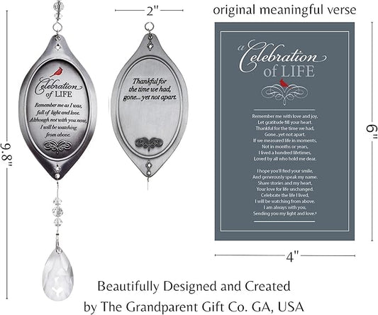 Celebration of Life Sympathy Gift - Cardinal/Bereavement Gift with Crystal Bottom Ornament
