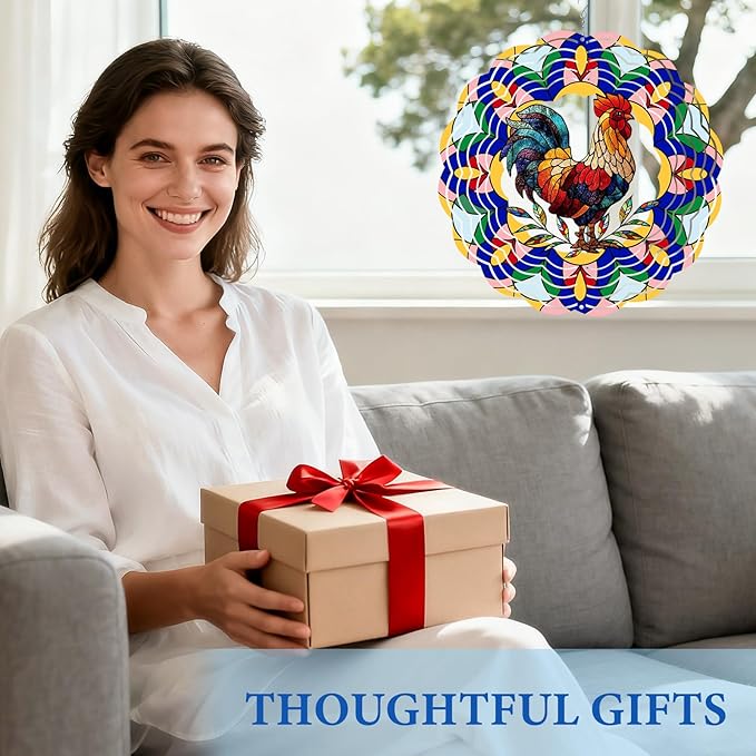 Wazzio Chicken Wind Spinners Outdoor, Chicken Gifts for Women Men Mom Dad, Hanging Wind Sculptures Spinners for Christmas, 12 inch Outdoor Indoor Hanging Ornament for Garden Porch Backyard Lawn