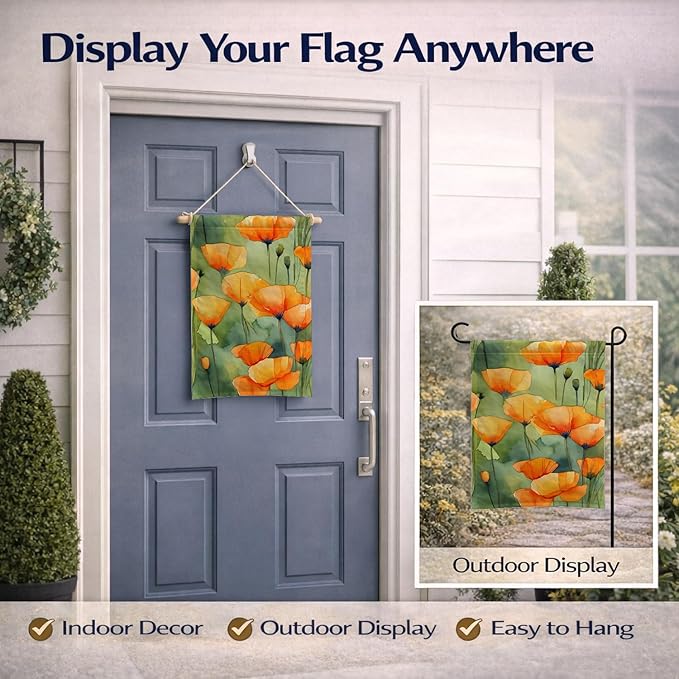 Caroline's Treasures California California Poppies in Watercolor Garden Flag Mailbox Flag Decorative Yard Flag Banner Outside Patio Artwork Yard Flower Beds, Garden Size, Multicolor