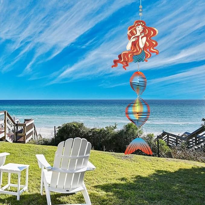 Mermaid Outdoor Decor, Wave Hanging Wind Spinners,Gifts for Mom from Daughter Son, Moms Wind Spinners, Mother's Day Best Gift for Mom, Love Reminder Gifts for Mother's Day, Patio,23in