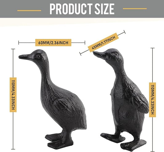 Cast Iron Duck Statue Set of 2, Heavy Duty Small Cute Duck Statuary Ducks Decor for Garden Desktop Farmhouse Figure Home Decoration