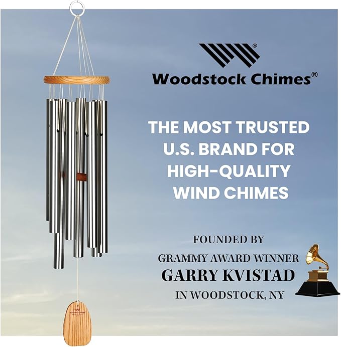 Woodstock Wind Chimes Garden Decor for Outside Outdoor Patio Decor 27" Inspirational and Memorial Sympathy Wind Chime Porch Decor Gregorian Wind Chime Alto Silver Wind Chimes (Gas)