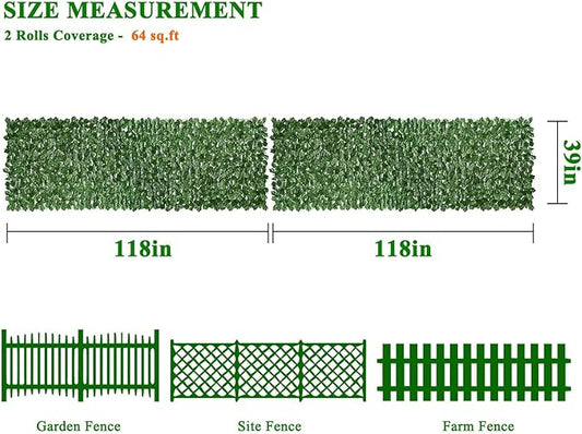 iCover 2 Set of 39 * 118in Artificial Ivy Privacy Fence Screen Cover, Highly Dense Leaves Wtih Strengthened Joint Prevent Leaves Falling Off
