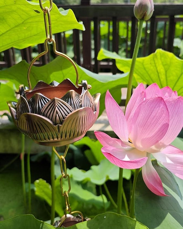 Lotus Rain Chain Cups for Outside, 5 Cups per Meter, Decorative Gutter Downspout Diverter Rain Catcher, Copper Exquisite Rain Chimes Easy Hanging,2.8m (9.2ft)