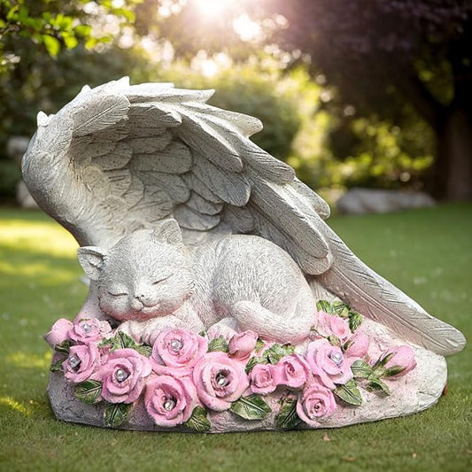 Cat Memorial Stone - Solar Light Pet Hologram Tribute, Waterproof & Durable Outdoor Statue for Memorial Gardens, Unique Cat Memorial Gifts & Decor