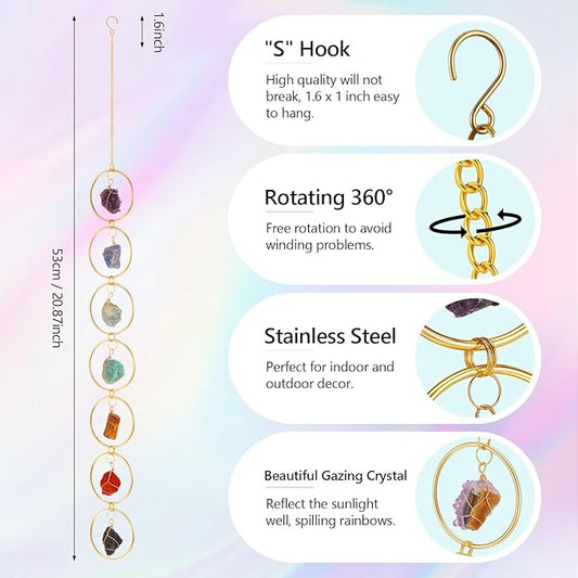 Thyle Healing Crystal Wind Chimes for Outside Window 7 Chakra Hanging Crystal Sun Catchers for Easter Indoor Outdoor Home Wall Decor Birthday Gifts(Amethyst Style)
