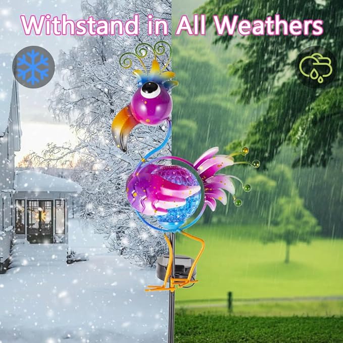 2 Pack Outdoor Solar Lights, Peacock Pathway Lights Solar Powered Global Yard Ornaments Waterproof Landscape Lighting for Garden, Porch Decor