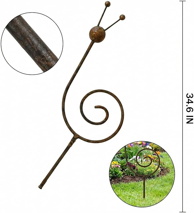Rustic Metal Snail Garden Stakes Set of 2, 34.6" Outdoor Yard Art, Farmhouse Lawn Decor, Whimsical Iron Spiral Sculpture for Garden, Patio, Flower Bed Decoration