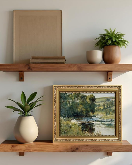 ARPEOTCY Vintage Gold Framed Wall Art, Nature Streamside Retro Paintings, 8x10 inch Small Canvas Prints Artwork with Antique Frame, Victorian Wall Pictures Decor for Living Room Gallery Room Shelf