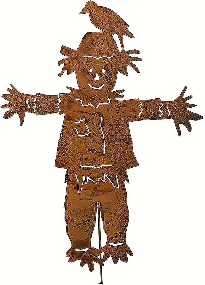 BestAlice 27.36 in Outdoor Metal Scarecrow, Garden Art, Fall Decorative Yard Signs with Stakes, Garden Yard Stake for Home Lawn Front Door Fall Harvest Wall Hanging Decor