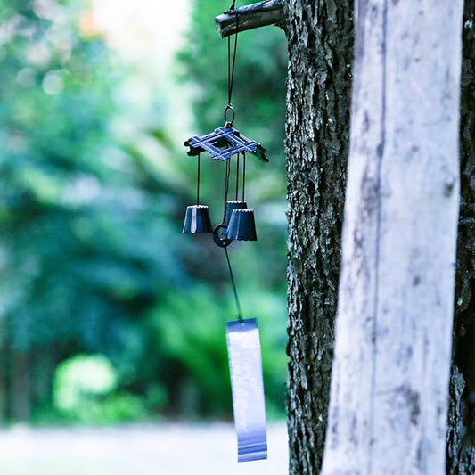 Japanese Wind Chime Cast-Iron Outdoor Ornament for Garden, Patio & Balcony, Hanging Metal Wind-Bell Decoration Gift, Blessing Pendant Windchimes, Traditional Classic Style - Trio - Ancient Well