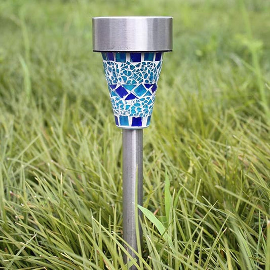 6-Pack Solar Mosaic Border Lawn Garden Lights, LED Mosaic Stake Lights Pathway Landscape Lighting for Patio Walkway Driveway Outdoor Christmas Garden Home Decoration (Blue)