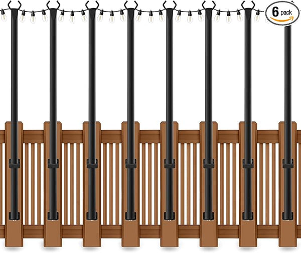 AHRLHR 5 Ft String Light Poles 8 Pack, String Light Poles for Outside with Fixing Clips,Hanging Light Poles for Deck Fence Garden Backyard Wall Bistro,Metal Poles for Outdoor String Lights