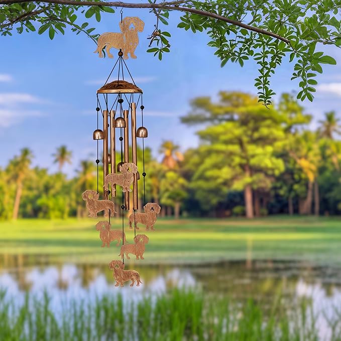 GDNSFIT Dachshund Wind Chimes for Outside, Metal Windchimes Outdoors, Dachshund Gifts for Women/Men, Memorial/Birthday Gifts, Garden Decor for Outside, Patio or Yard, Durable Chimes for Outdoors