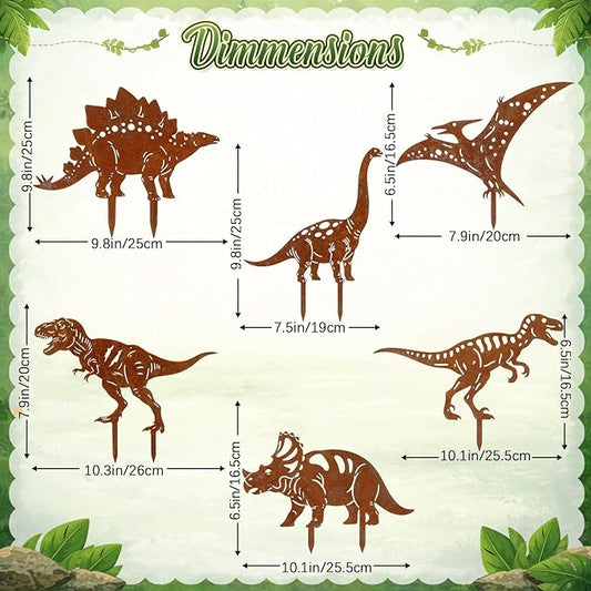 6 Pcs Rusty Dinosaur Garden Statues Decor Metal Porch Dinosaurs Stake Outdoor Lawn Decor Decorative Dinosaur Lovers Gift Real Rust Yard Sign for Yard Patio Garden Pathway Courtyard