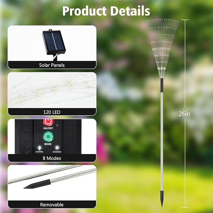 echosari Outdoor Solar Garden Lights, Total 6 Pack 720 LED Firework Light with 8 Modes IP65 Waterproof Solar Landscape Lights for Backyard Patio Pathway Lawn (Multicolor)