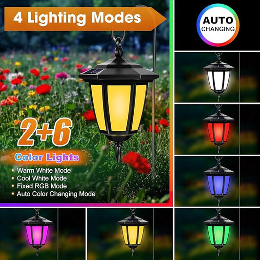 Viewsun 34 Inch Solar Hanging Lights, Shepherd Hook Lights with 4 Lighting Modes Waterproof Outdoor Decorative Solar Lantern Lights for Garden Decor, Patio, Backyard, Pathway, 6 Pack