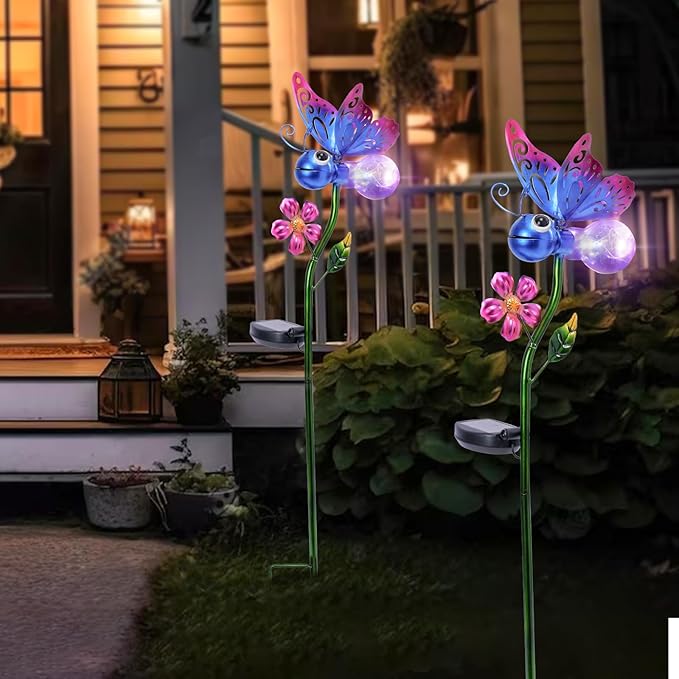 Bshine Solar Butterfly Outdoor Garden Decorative Lights, Waterproof Metal Stake Solar LED Lights Garden Decor Backyard, Pathway, Path, Lawn Ornaments for Woman Mom, Valentine's Day Outdoor Decor
