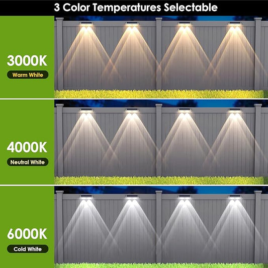 LIANGLOME 2 Pack Solar Fence Lights - 2PK Solar Outdoor Light Warm White/Daylight White/Cold White 3 Mode Deck Lights for Outside, Deck Fences, Stair Railings, Pools and Walls