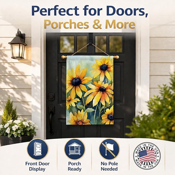 Caroline's Treasures Maryland Black-Eyed Susans in Watercolor House Flag Large Porch Sleeve Pole Decorative Outside Yard Banner Artwork Wall Hanging, Polyester, House Size, Multicolor