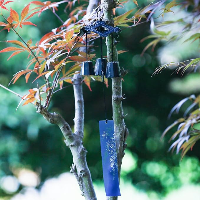 Japanese Wind Chime Cast-Iron Outdoor Ornament for Garden, Patio & Balcony, Hanging Metal Wind-Bell Decoration Gift, Blessing Pendant Windchimes, Traditional Classic Style - Trio - Ancient Well