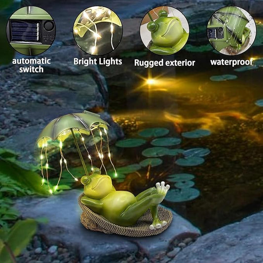 Banax Solar Outdoor Garden Decoration, Lazy Frog Animal Statue, IP65 Rated Waterproof Mini Pond Decorations, Resin Fairytale Art Ornament, Garden Gift for Family, Friends & Colleagues