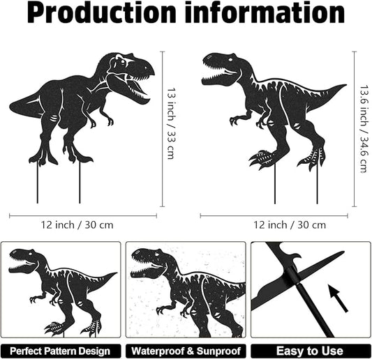 Rngmsi Dinosaur Metal Garden Art - 2PCS Metal Dinosaur Yard Art Decorations Outside Dinosaur Garden Stakes Decorative Dinos Garden Decor Outdoor for Patio Lawn Statues Gifts for Men Women Friends