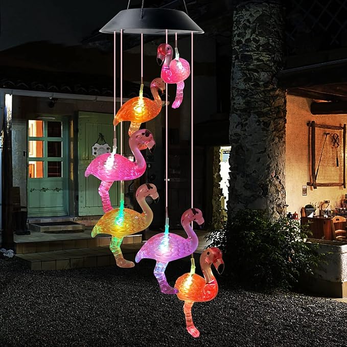 Flamingo Solar Wind Chime, Flamingo Garden Yard Decor, Windchime Outdoor, Flamingo Gifts for Women,Mom๏ผGrandma Christmas, Mother's Day and Thanksgiving Gifts Decor