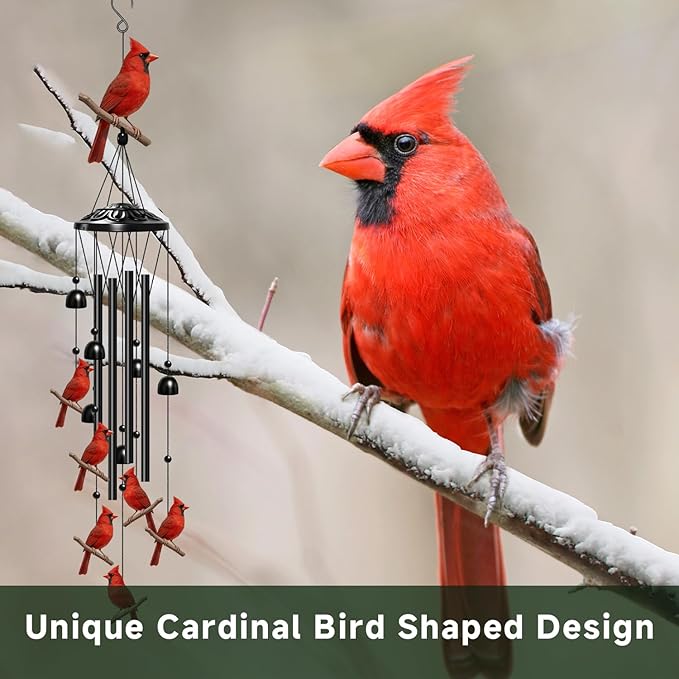 Cardinal Wind Chimes for Outside, Cardinal Gifts for Women/Men/Mother/Father, Metal Windchimes for Birthday/Christmas/Thanksgiving, Cardinal Decor for Patio, Garden,Yard, Home