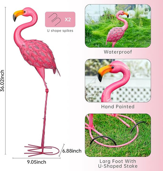 Pink Flamingo Garden Statue Outdoor Decoration, Metal Yard Art Lawn Ornament, Suitable for Backyard Pond, Patio, Porch Outdoor Decor (Large Size)