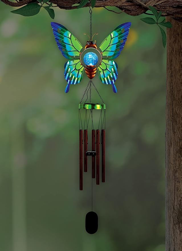 Sunset Vista Designs 93823 Collection Solar Wind Chime, Butterfly, 38-inch Height