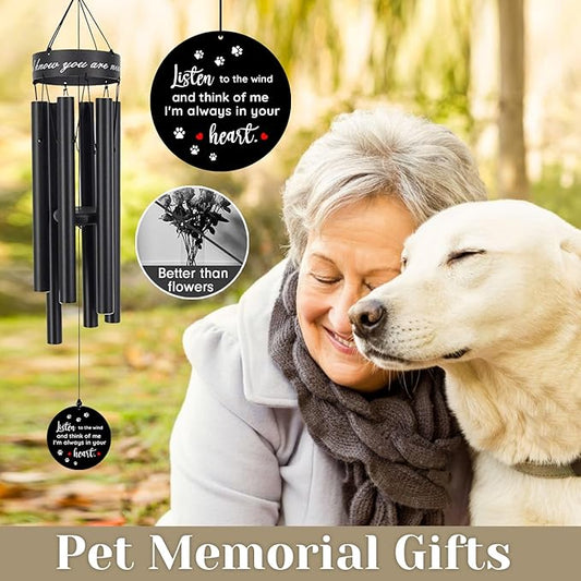 Pet Memorial Wind Chime, 30 Inches Paw Print Pet Remembrance Gift to Honor and Remember a Dog, Cat, or Other Pet, Premium Metal Wind Chime, Black