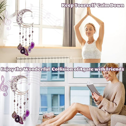 Amethyst Dream Catchers, Dreamocean Moon Tree of Life Dream Catcher Crystal Wind Chimes Sun Catcher Hanging Window Wall Decor Yoga Meditation Gifts for Adults Girls