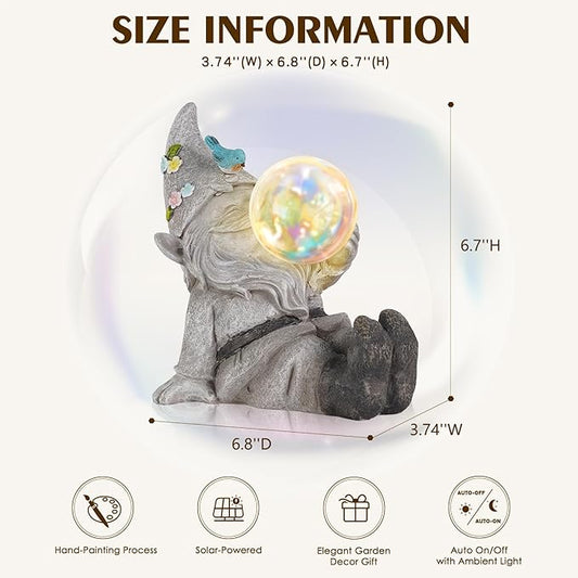 Gnome Statue Solar Bubble Lights Waterproof Outdoor Garden Decor for Patio, Lawn, Yard Cute Gnome Ornament & Housewarming Gift for Outside