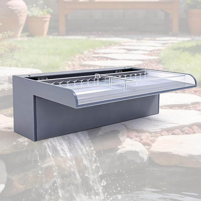 Pool Fountain, Transparent Acrylic Pool Waterfall Spillway with Pipe Connector Kits for Indoor/Outdoor Decorative, 11.8 Inches Pool Water Feature for Garden Patio, Backyard Koi Pond Decor