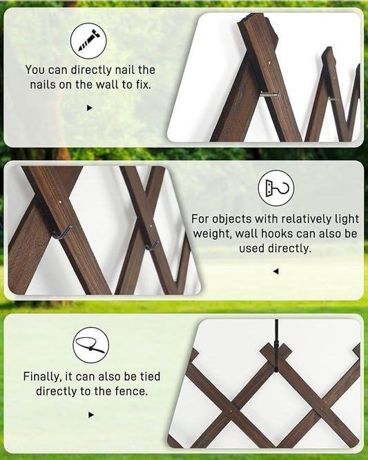 Expandable Wooden Lattice Fence Panel, 1 Pack, 3.2 x 6.1 Ft Large Wood Garden Trellis for Climbing Plants, Outdoor Privacy Fence Wall for Ivy Rose Vine, Patio Yard Balcony Decor