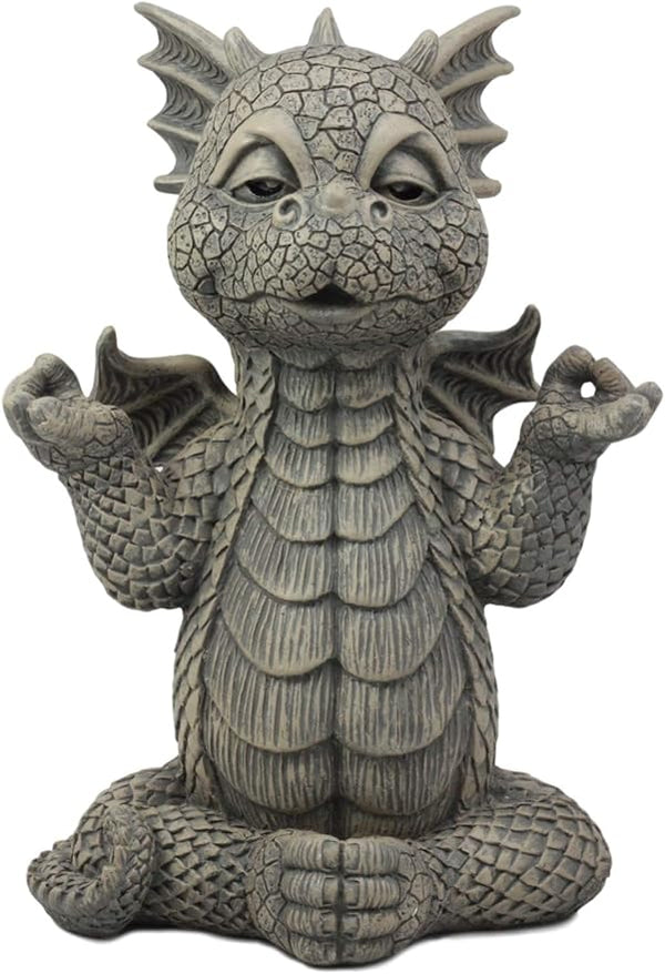Ebros Whimsical Garden Dragon Meditation Sculpture 10" H Cute Baby Dragon Wyrmling Faux Stone Resin Finish Figurine (Receiving True Peace from The Universe)