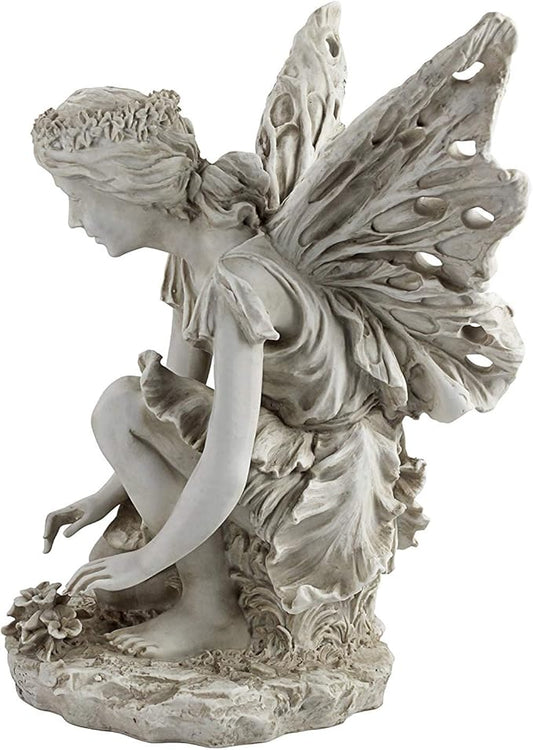 Design Toscano KY71004 Fiona The Flower Fairy Garden Statue, 17 Inch, Antique Stone