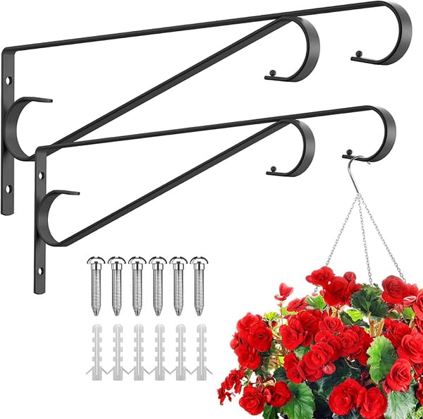 Plant Hangers Outdoor,2 Pack 15.4 Inch Plant Wall Hanger,Heavy Duty Plant Hooks for Wall,Hanging Plant Bracket for Bird Feeders, Planters, Lanterns, Wind Chimes,Black