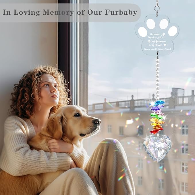 Dog Memorial Gifts for Loss of Dog, K9 Pet Memorial Crystal Suncatcher,Pet Passing Away Sympathy Remembrance Bereavement Gift (White-Pet Paw)