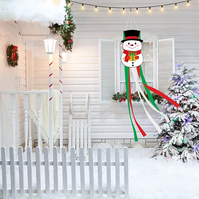 40 Inches Christmas Snowman Windsock Decoration, Hanging Outdoor Winter Decor, Festive Xmas Holiday-Themed Wind Sock Ornament for Garden, Patio, and Yard